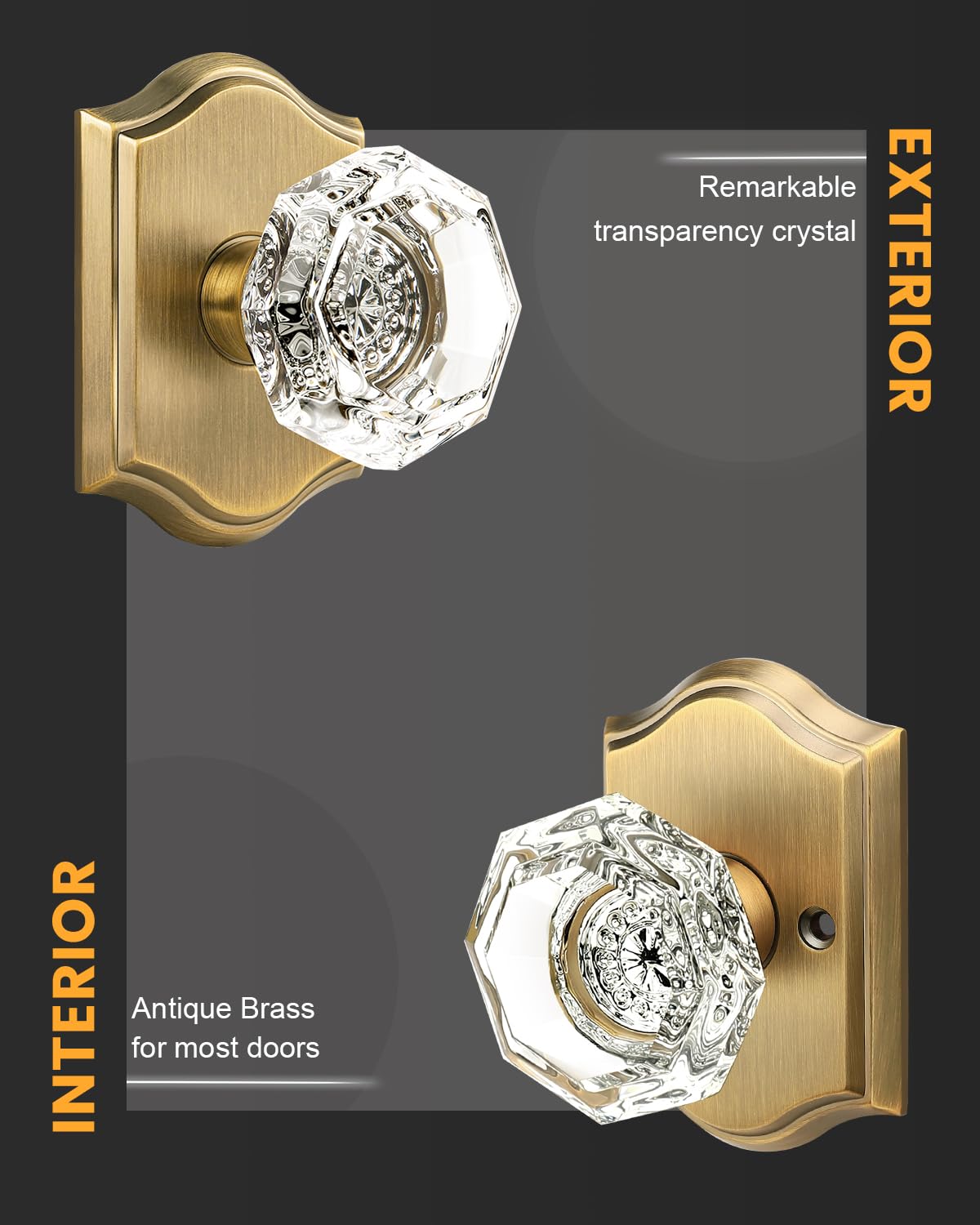 Gobrico doorknob side view highlighting sturdy rosette and brass finish for interior doors.