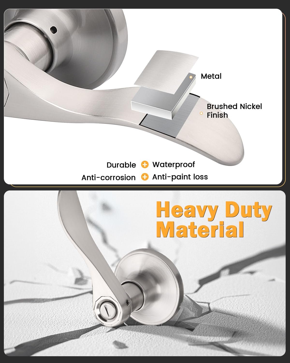 Gobrico wave lever privacy lockset close-up showing satin nickel finish.