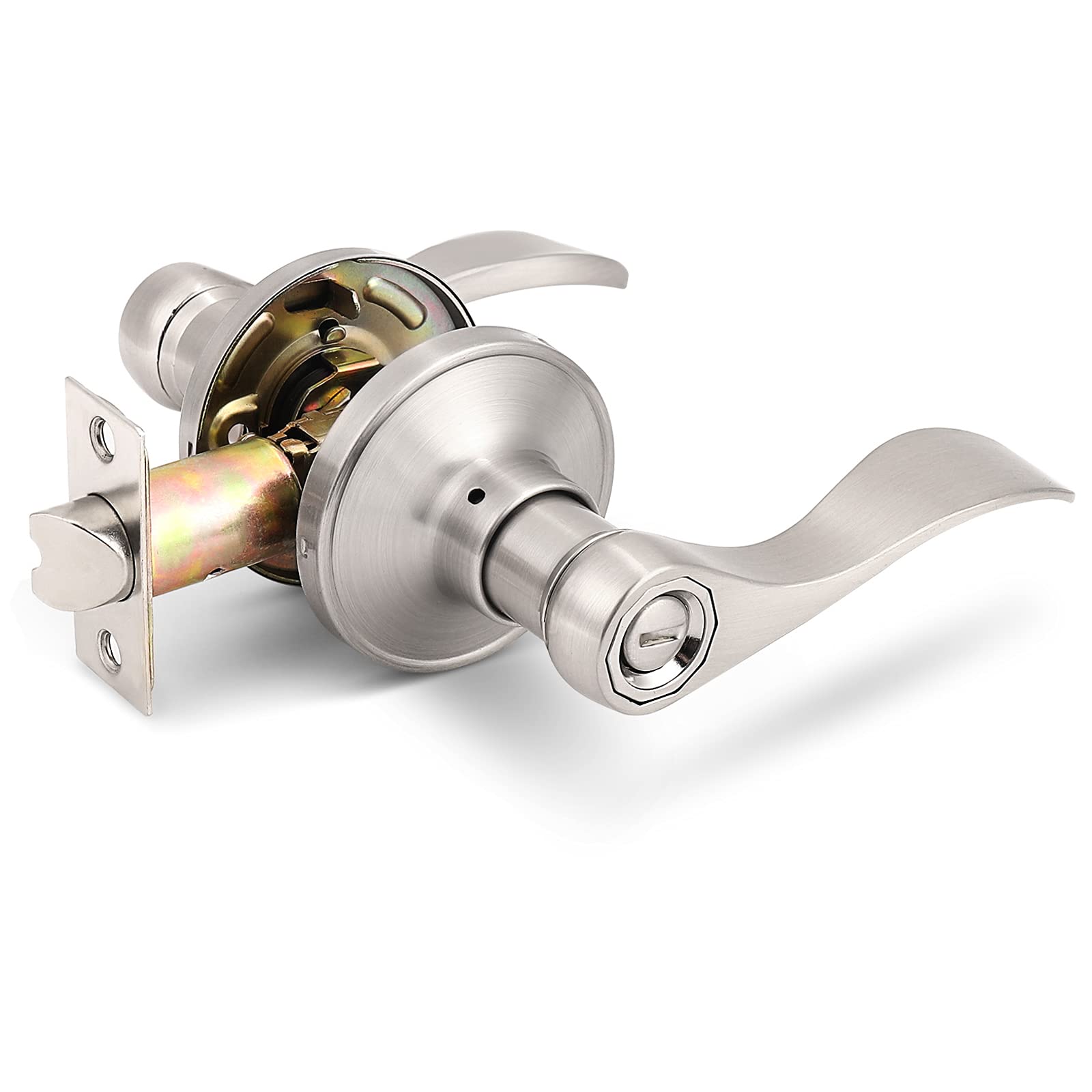 Gobrico satin nickel privacy lever close-up shows smooth operation and durable finish.