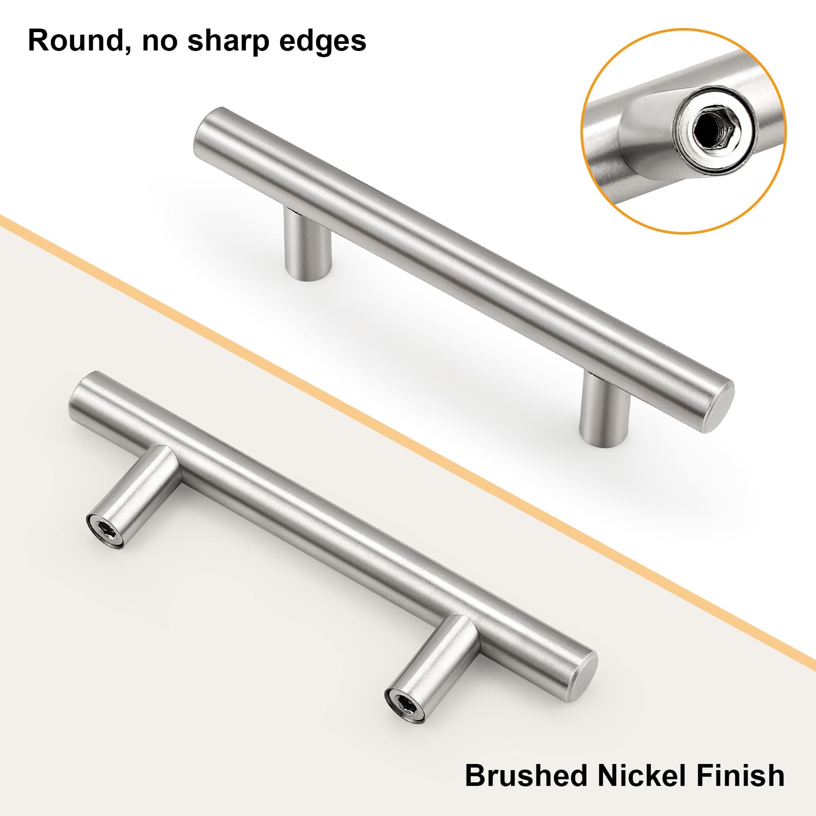 Gobrico hollow stainless steel handles with brushed nickel finish and smooth touch.
