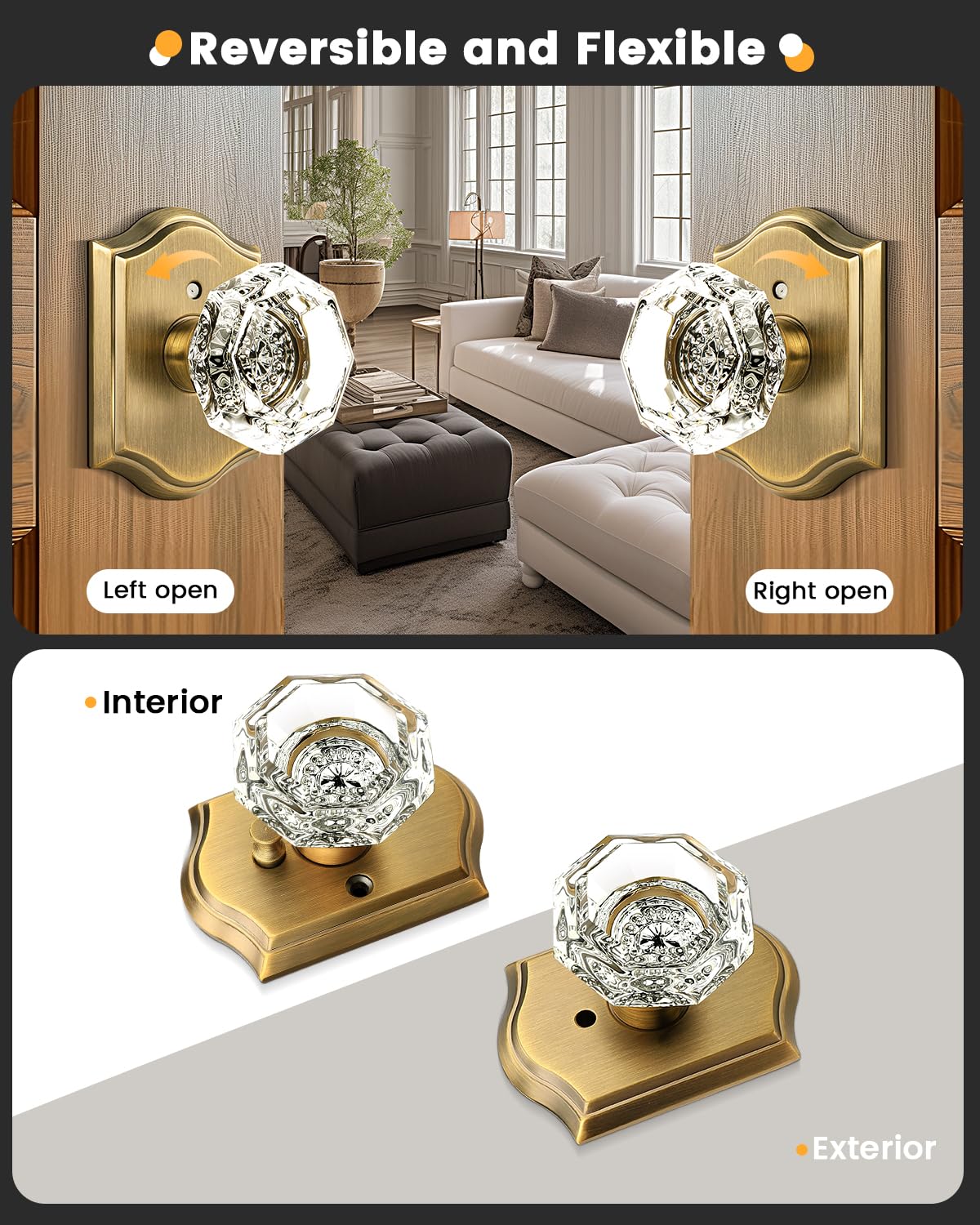 Gobrico universal lockset designed for left or right handed doors.