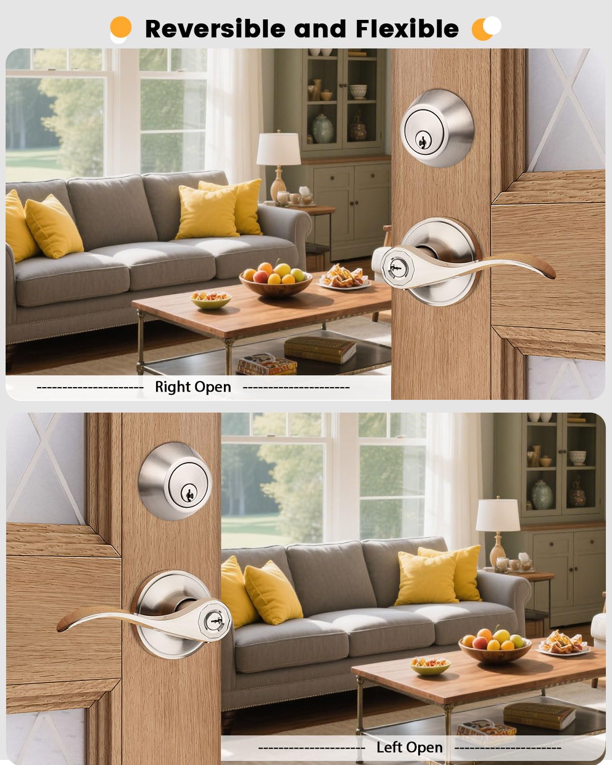Gobrico wave-style lever adds contemporary look to exterior entry.