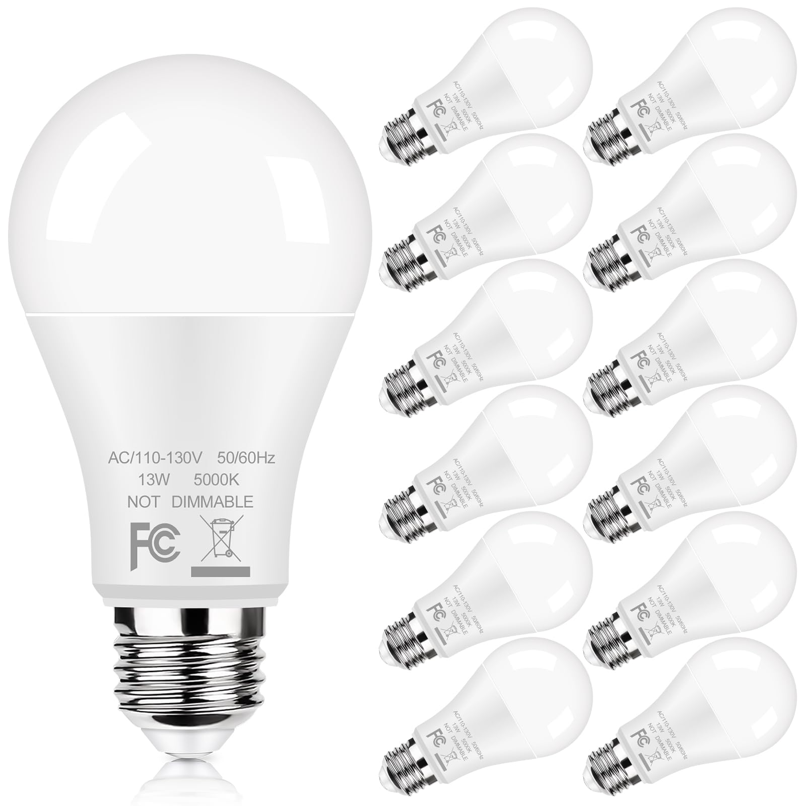 GoBright 12-pack A19 LED bulbs with 5000K daylight for energizing home spaces