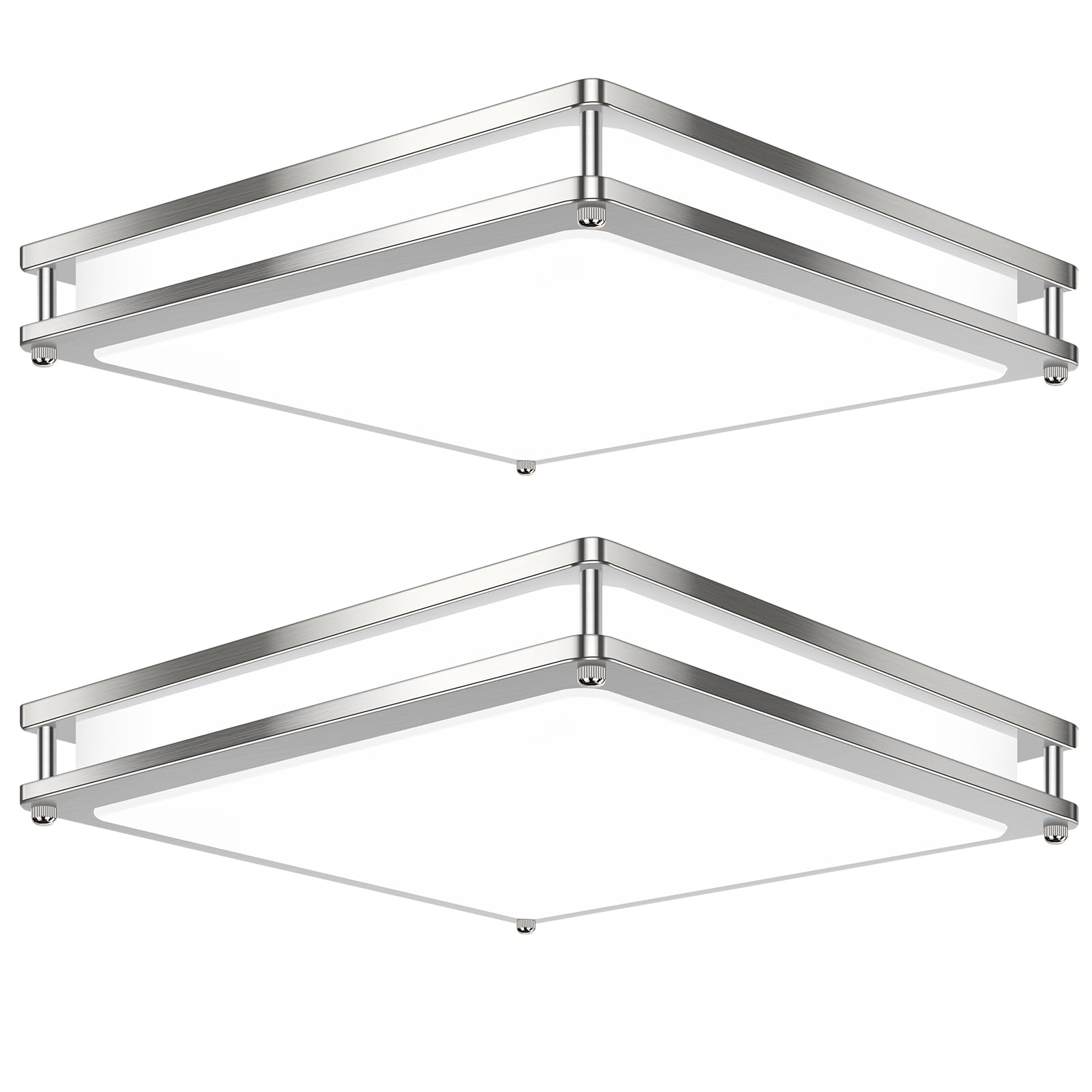 GoBright 13-inch square LED ceiling light with brushed nickel finish, dimmable for flexible illumination.