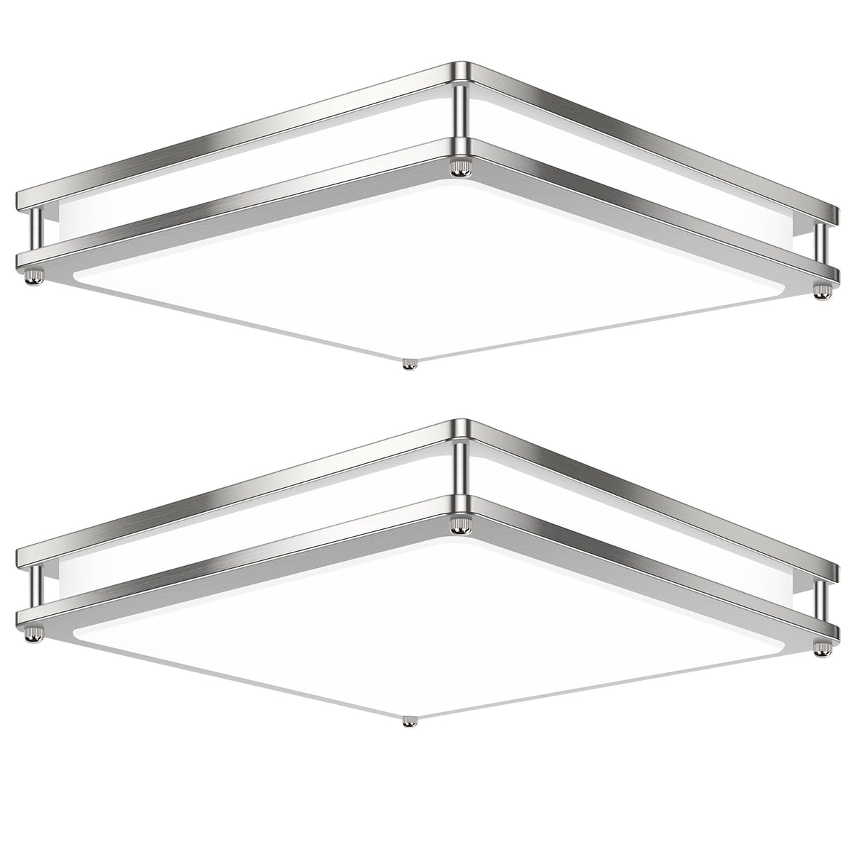 GoBright 13-inch square LED ceiling light with brushed nickel finish, dimmable for flexible illumination.