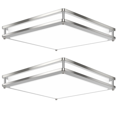 GoBright 13-inch square LED ceiling light with brushed nickel finish, dimmable for flexible illumination.