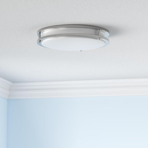 GoBright ceiling light in brushed nickel complements modern kitchens and baths.