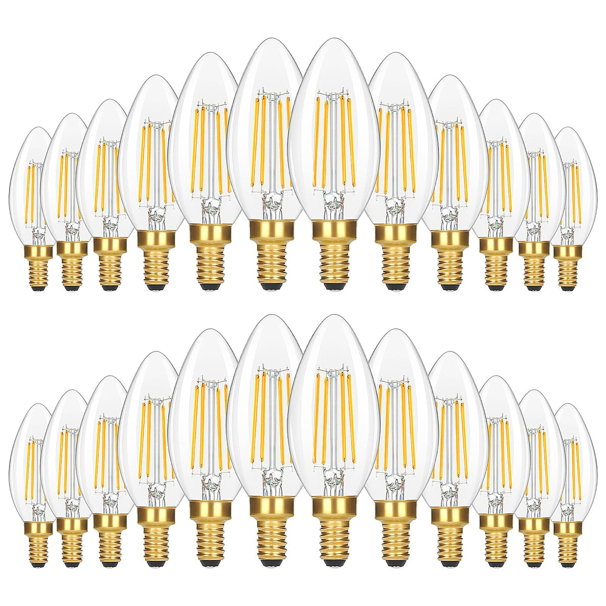 GoBright 24-pack dimmable E12 bulbs illuminate chandeliers with energy-efficient brightness.