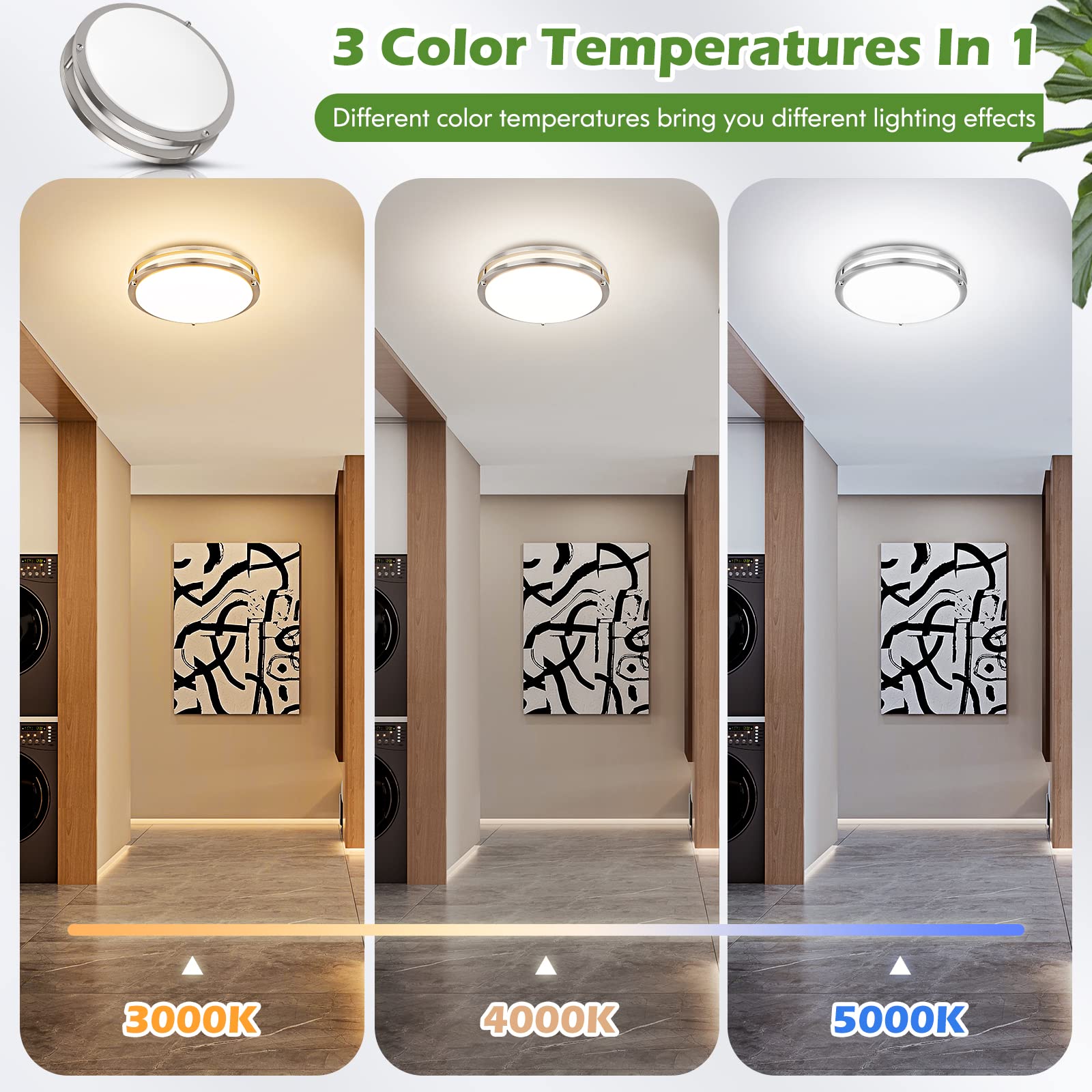 GoBright dimmable LED ceiling light with three color temps for any room.