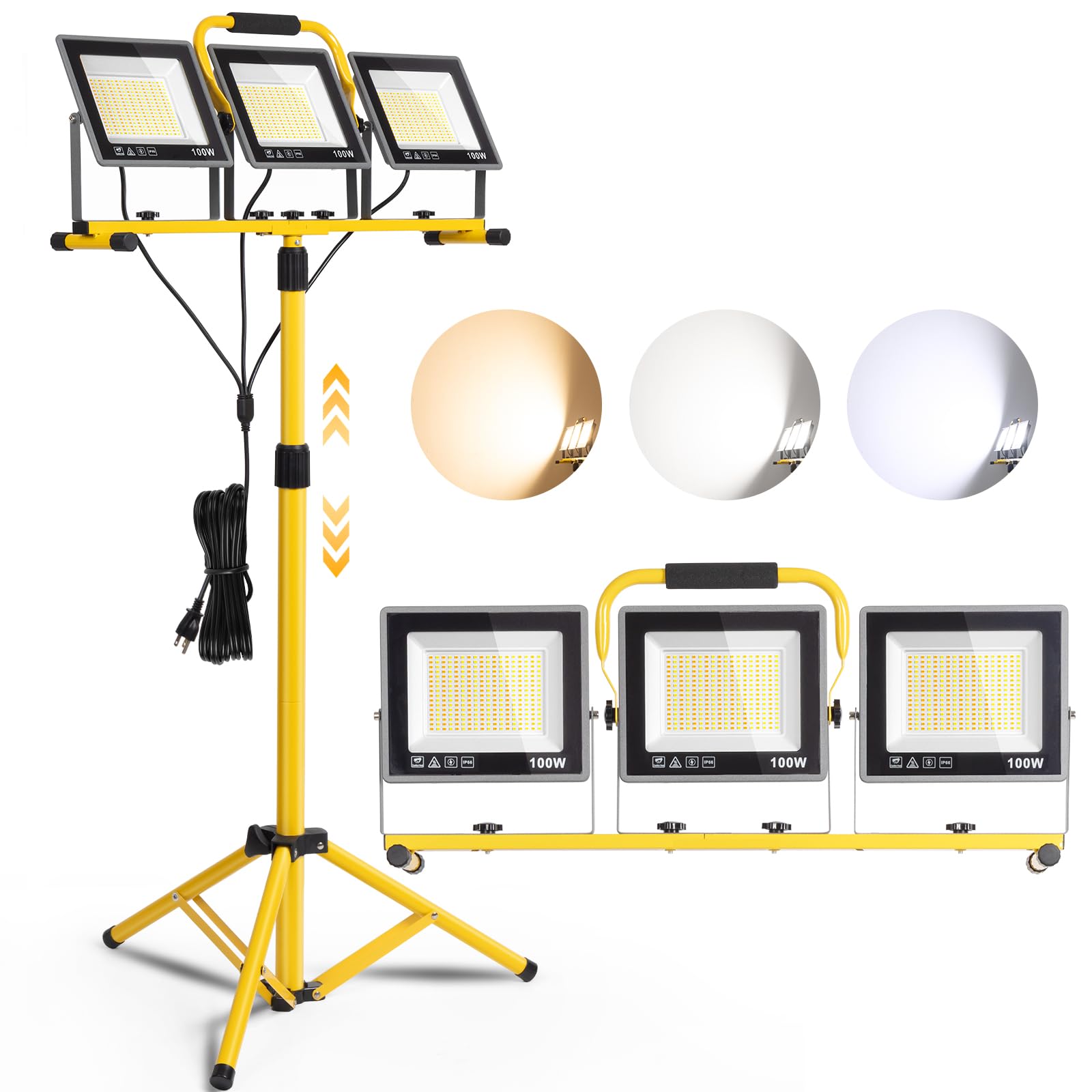 GoBright 31000 lumen LED work light on a stand for outdoor construction.