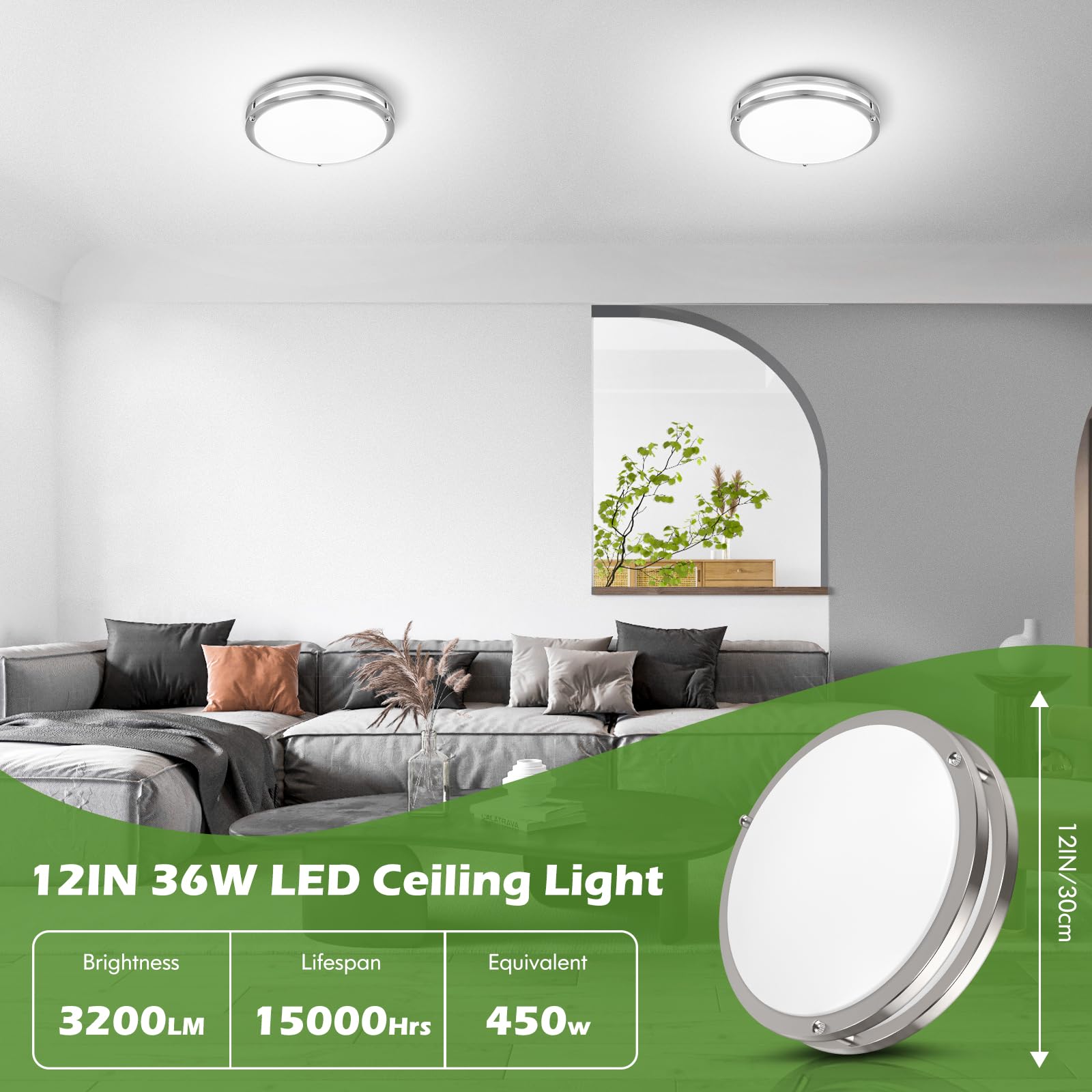 GoBright brushed nickel frame adds durable, modern style to interiors.