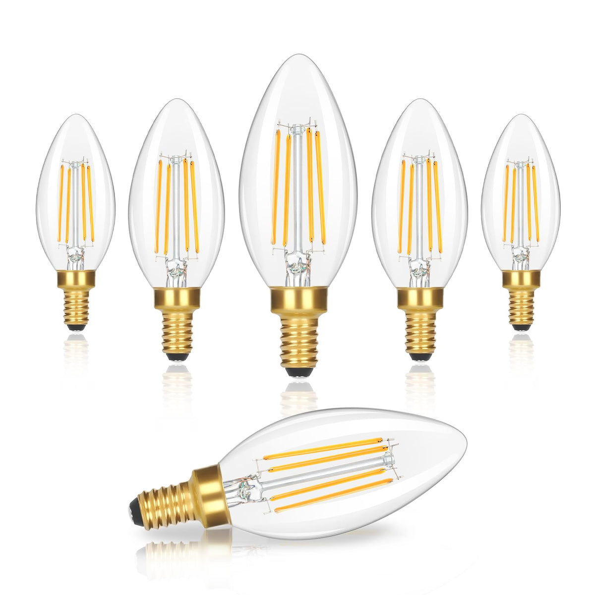 GoBright dimmable E12 candle bulb in clear glass for vintage fixtures and energy-efficient daily lighting.