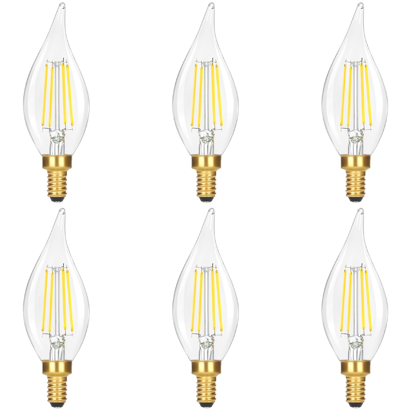 GoBright flame-tip dimmable E12 bulb closeup for elegant chandeliers