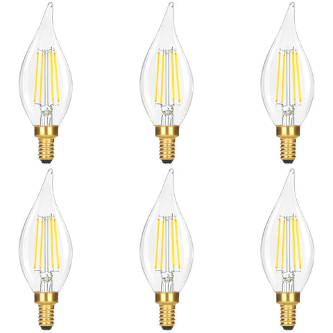 GoBright flame-tip dimmable E12 bulb closeup for elegant chandeliers