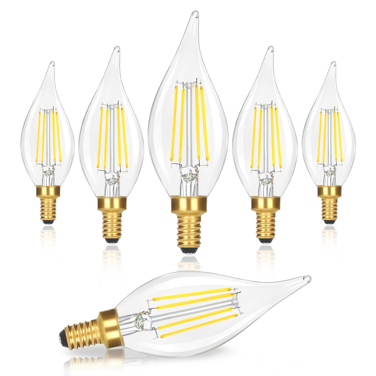GoBright E12 flame-tip bulb closeup highlighting elegant chandelier design