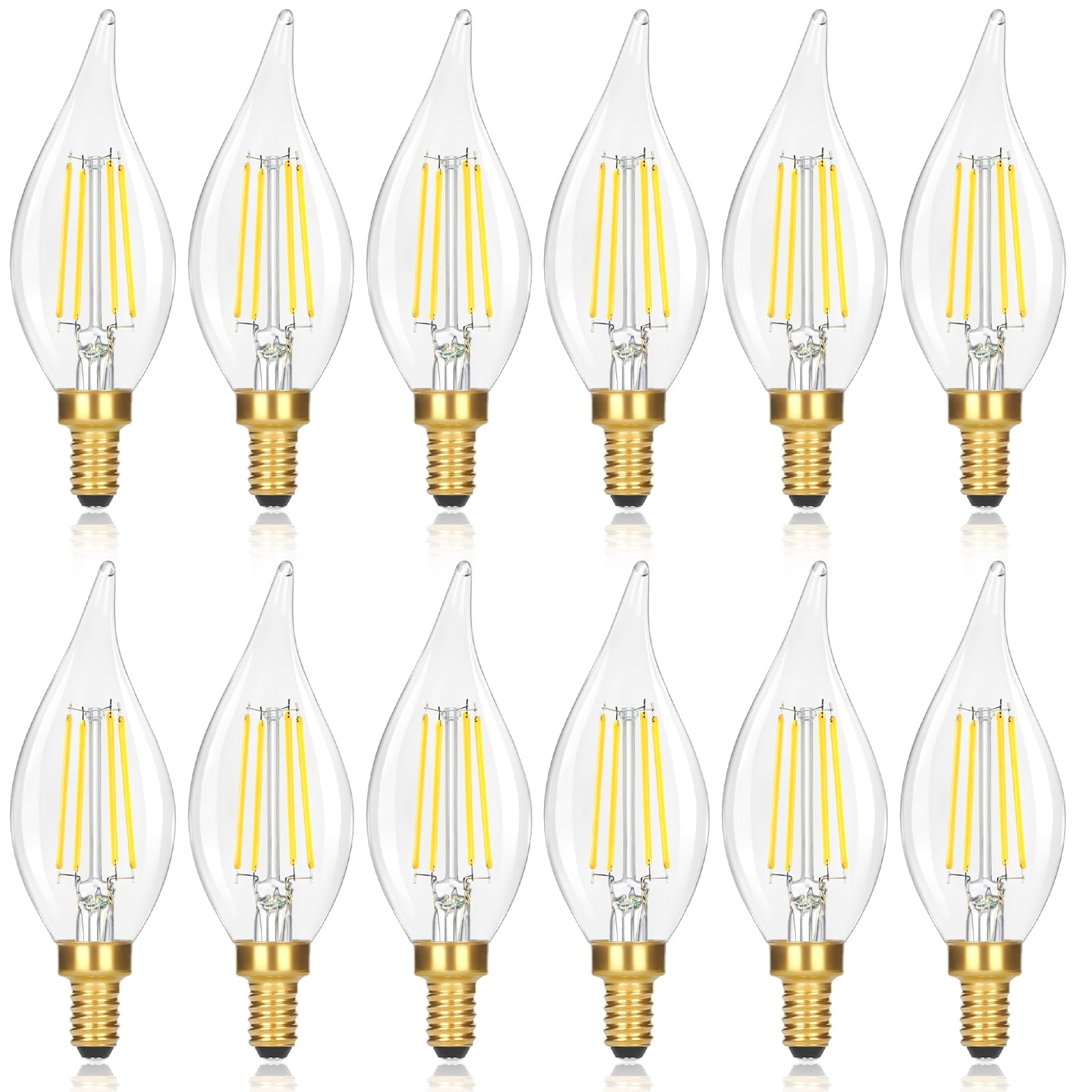 GoBright flame-tip LED candle bulb for elegant chandeliers and ambient lighting.