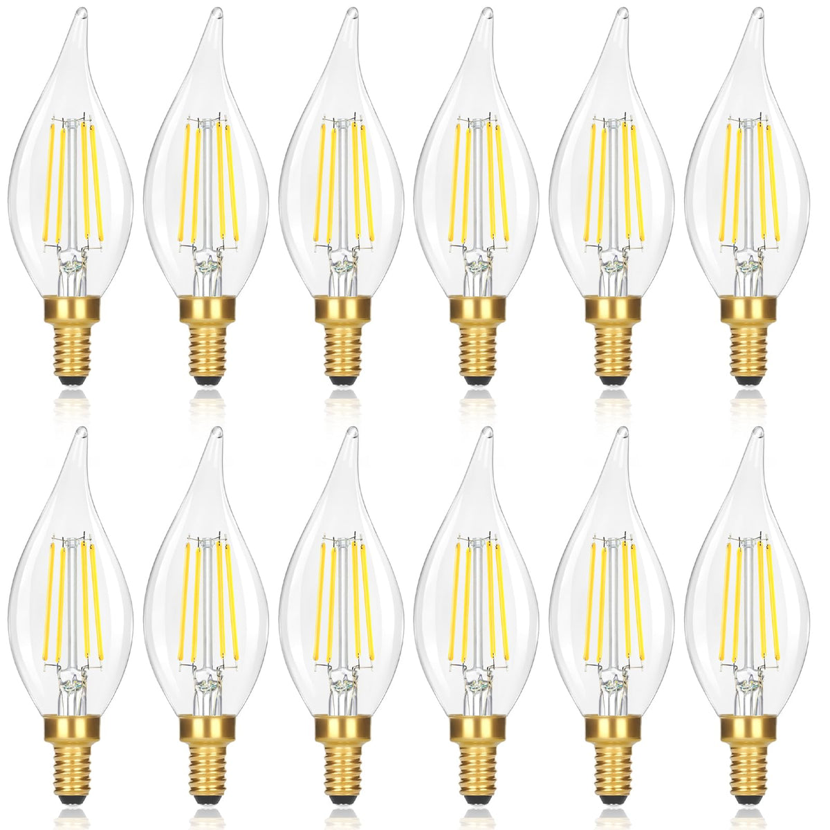 GoBright flame-tip LED candle bulb for elegant chandeliers and ambient lighting.