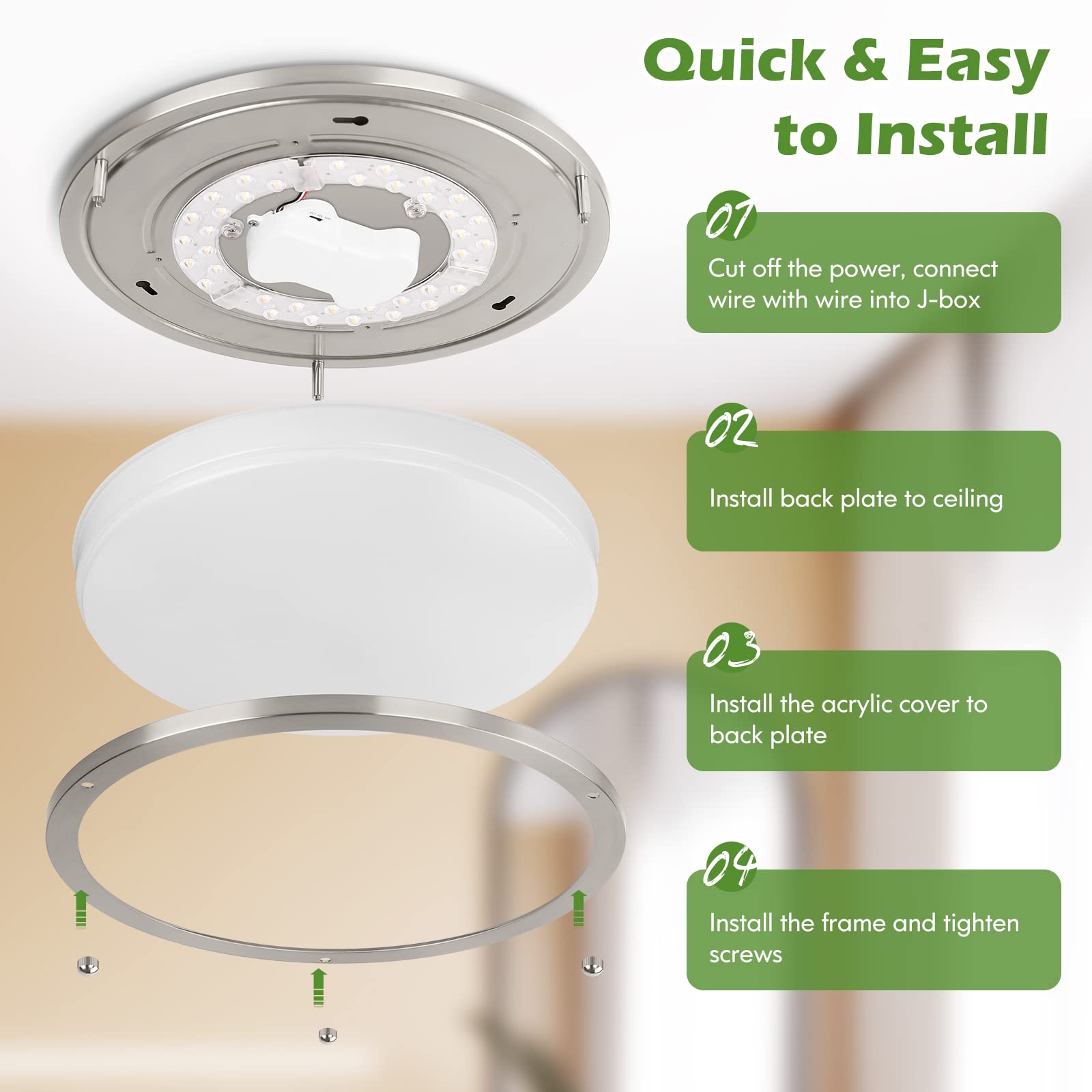 GoBright 12-inch light fits bedrooms, kitchens, baths, and hallways with ease.