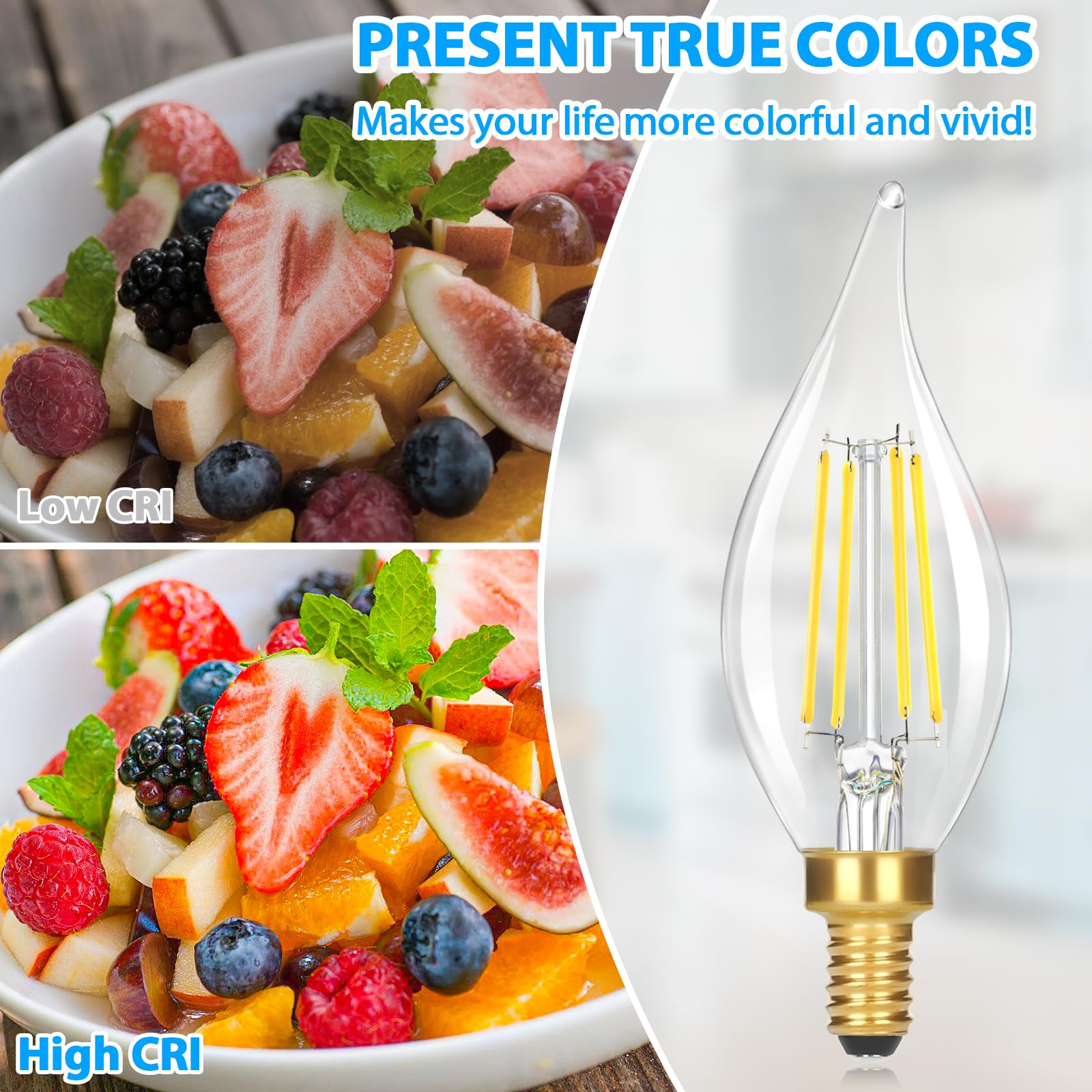 GoBright long-life LED candle bulb minimizes replacements with up to 25,000 hours.