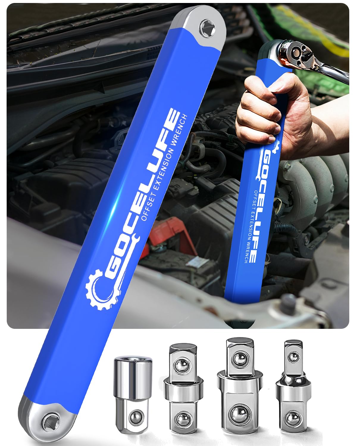 Gocelufe offset extension wrench blue angle design for narrow spaces, aiding access