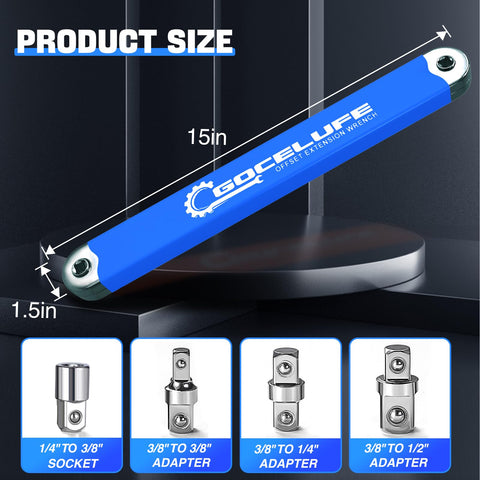 Gocelufe offset extension wrench blue extends reach for brake and transmission jobs