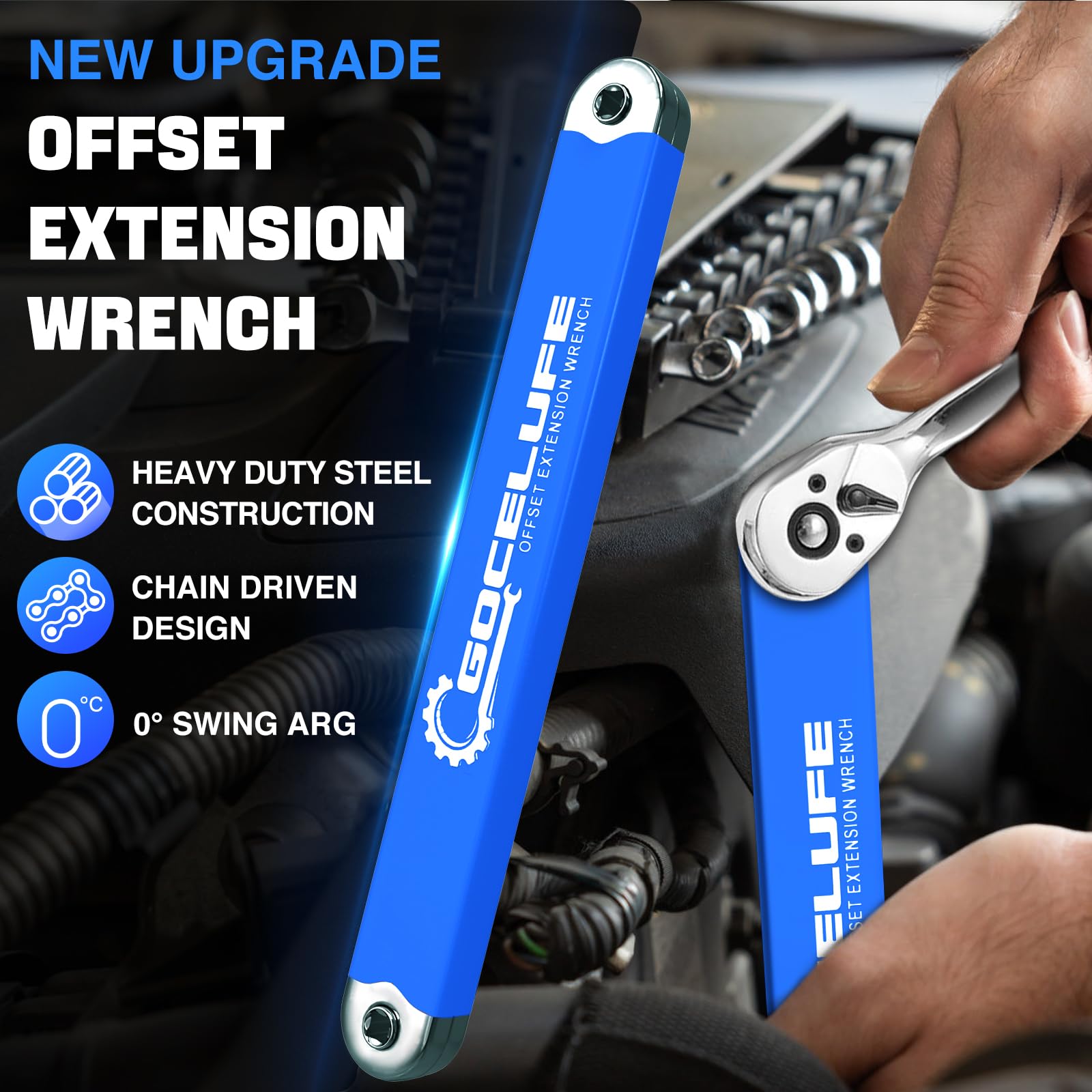 Gocelufe offset extension wrench blue socket adapters set enabling versatile tasks