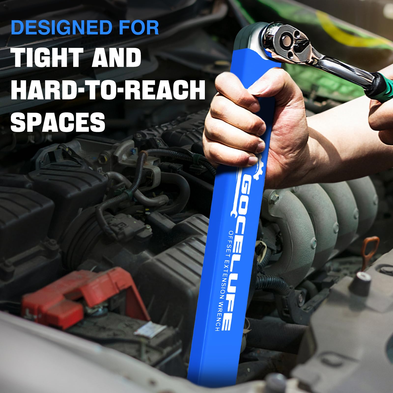 Gocelufe offset extension wrench blue universal square drive adapters included for versatility