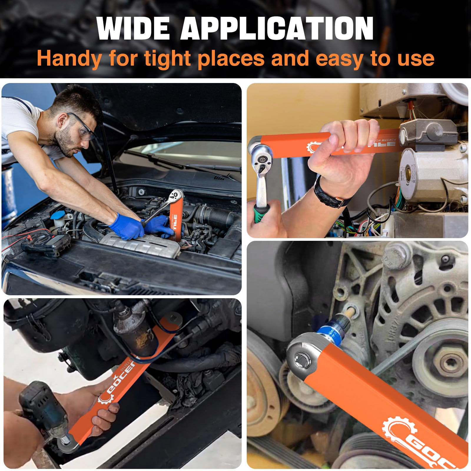 Gocelufe offset extension wrench extended reach for hard-to-reach bolts.