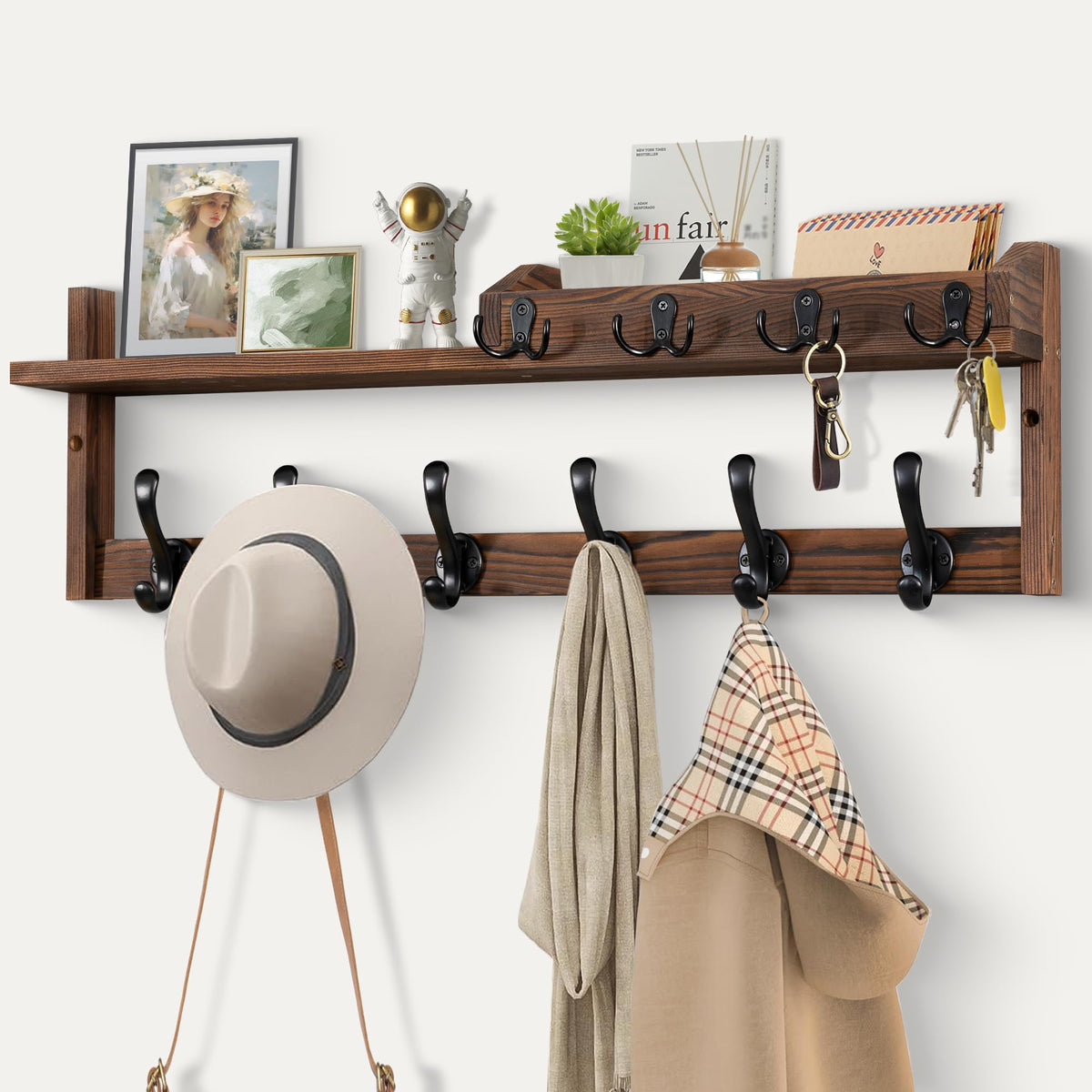 GODDGITT coat rack with shelf mounted on wall for organized entryway storage.