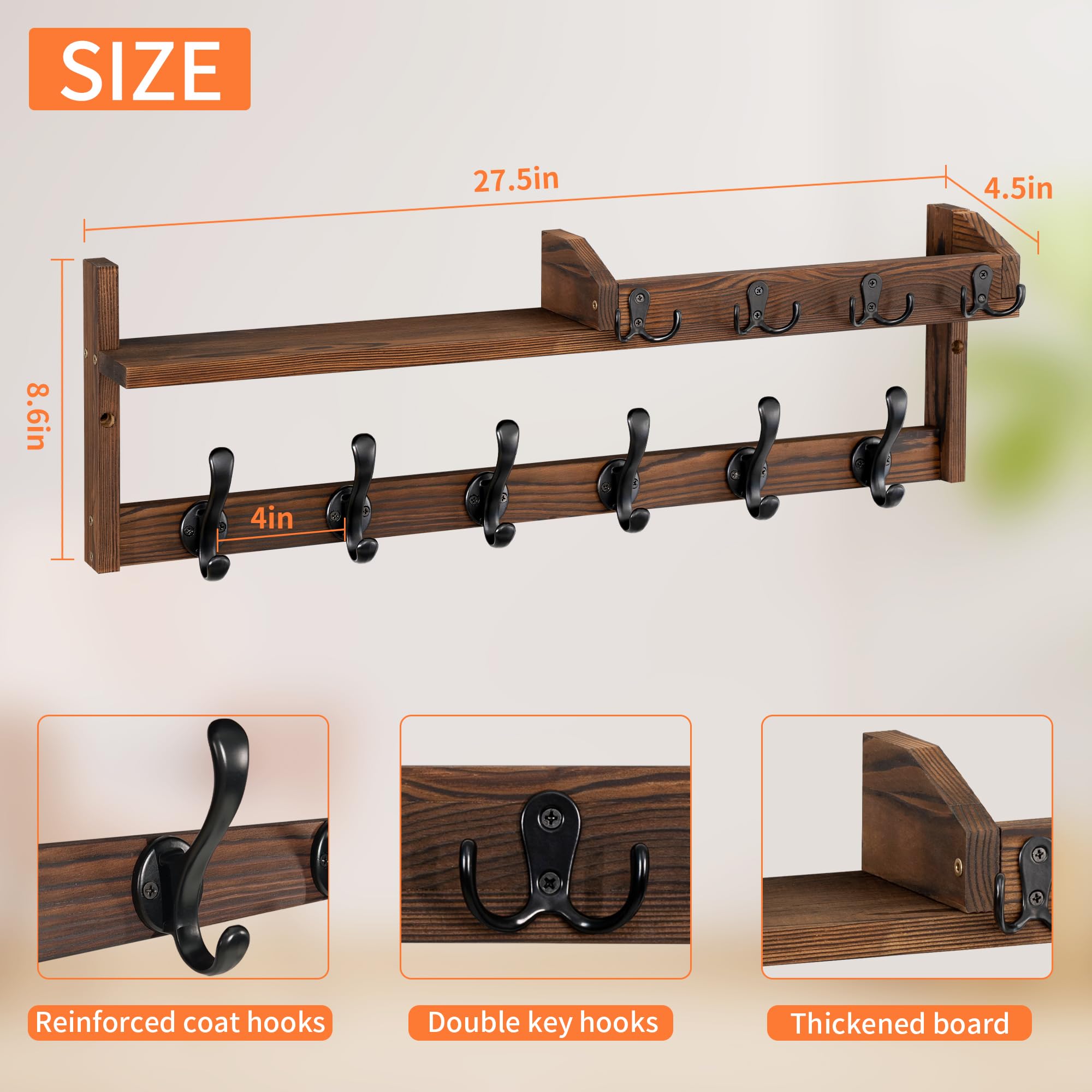 GODDGITT wood coat rack with ten dual hooks to keep coats and bags tidy.
