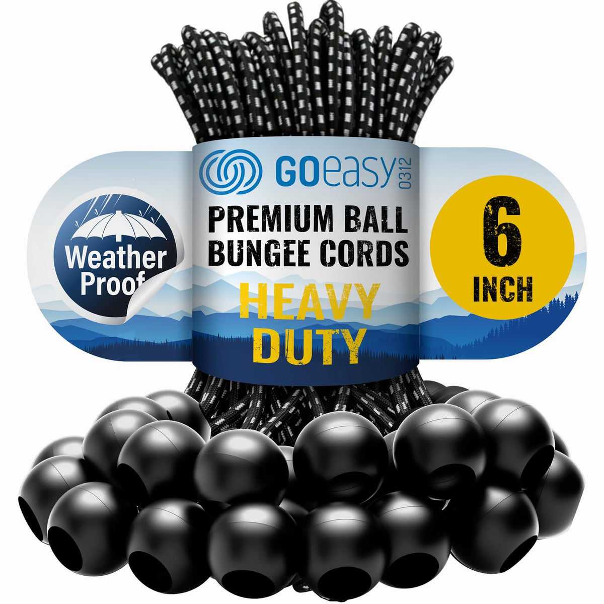 GOEASY0312 ball bungee 6 inch securing a tarp for outdoor shade.