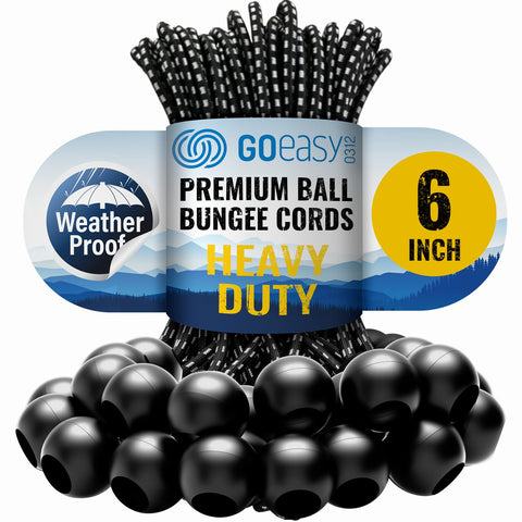 GOEASY0312 ball bungee 6 inch securing a tarp for outdoor shade.