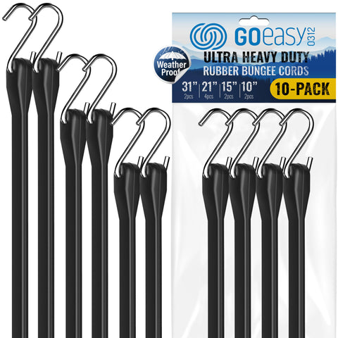 GOEASY0312 rubber bungee cords with 10-inch hooks secure cargo fast in any weather.