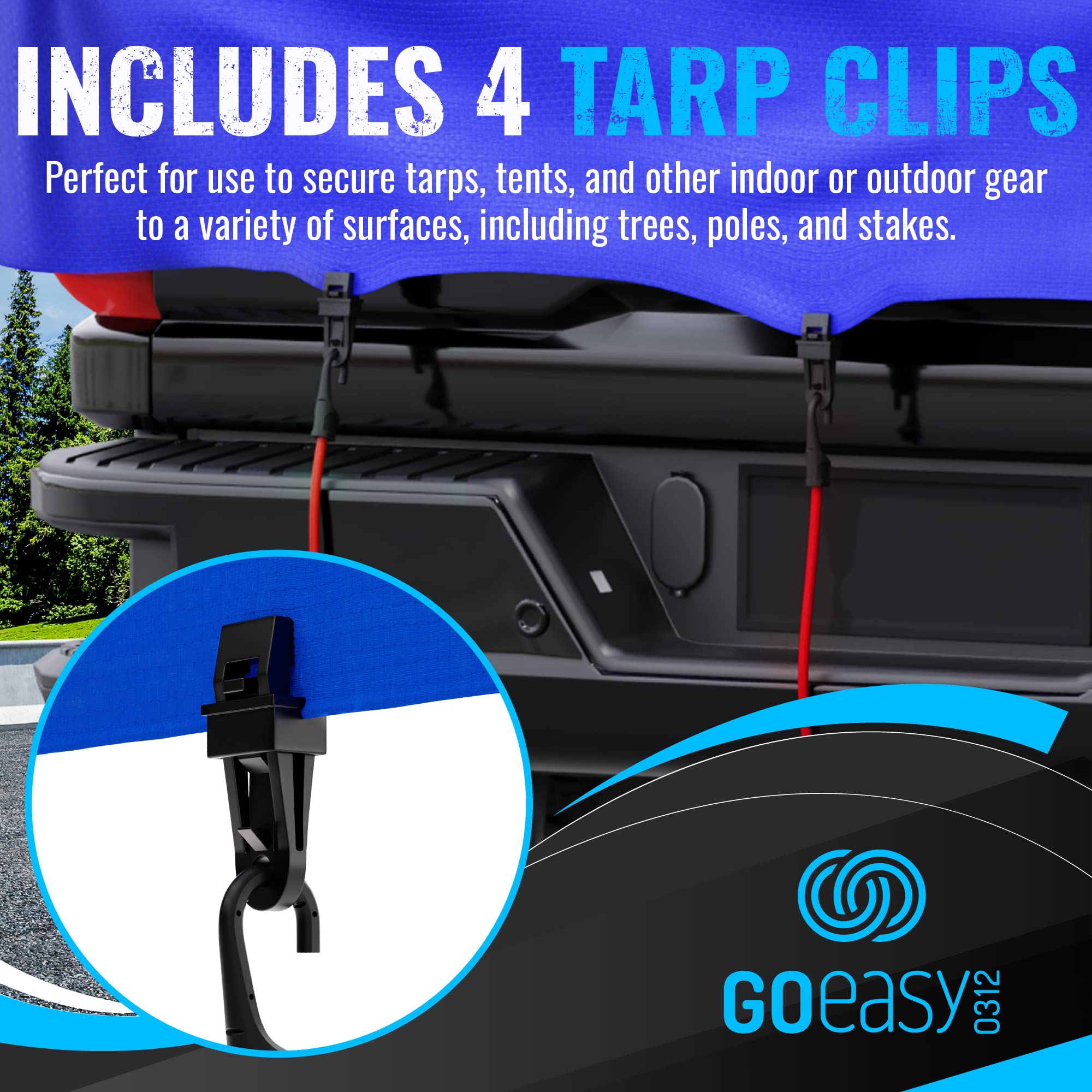 GOEASY0312 tarp clips help secure tarps against wind and weather