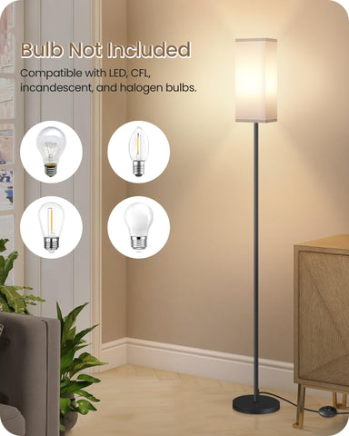 GOEBLESON floor lamp base and shade closeup showing minimalist black post.