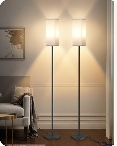 GOEBLESON floor lamp front view with white shade, ideal for living rooms.