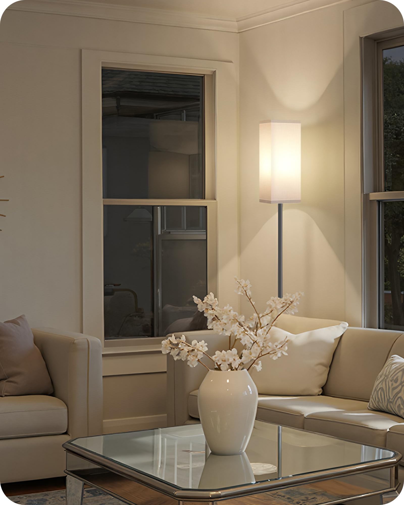 GOEBLESON floor lamp white shade and black post, versatile for any interior.