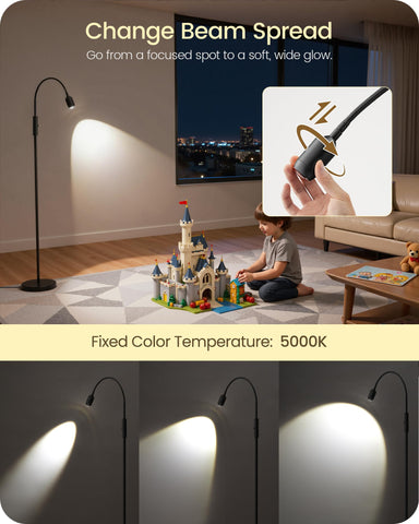 GOEBLESON Goebleon reading floor lamp gooseneck offers 360-degree lighting control.