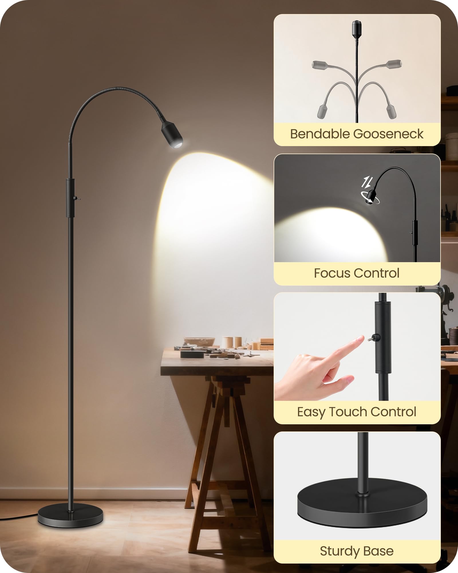 GOEBLESON Goebleon tall height reaches above furniture for ample lighting.