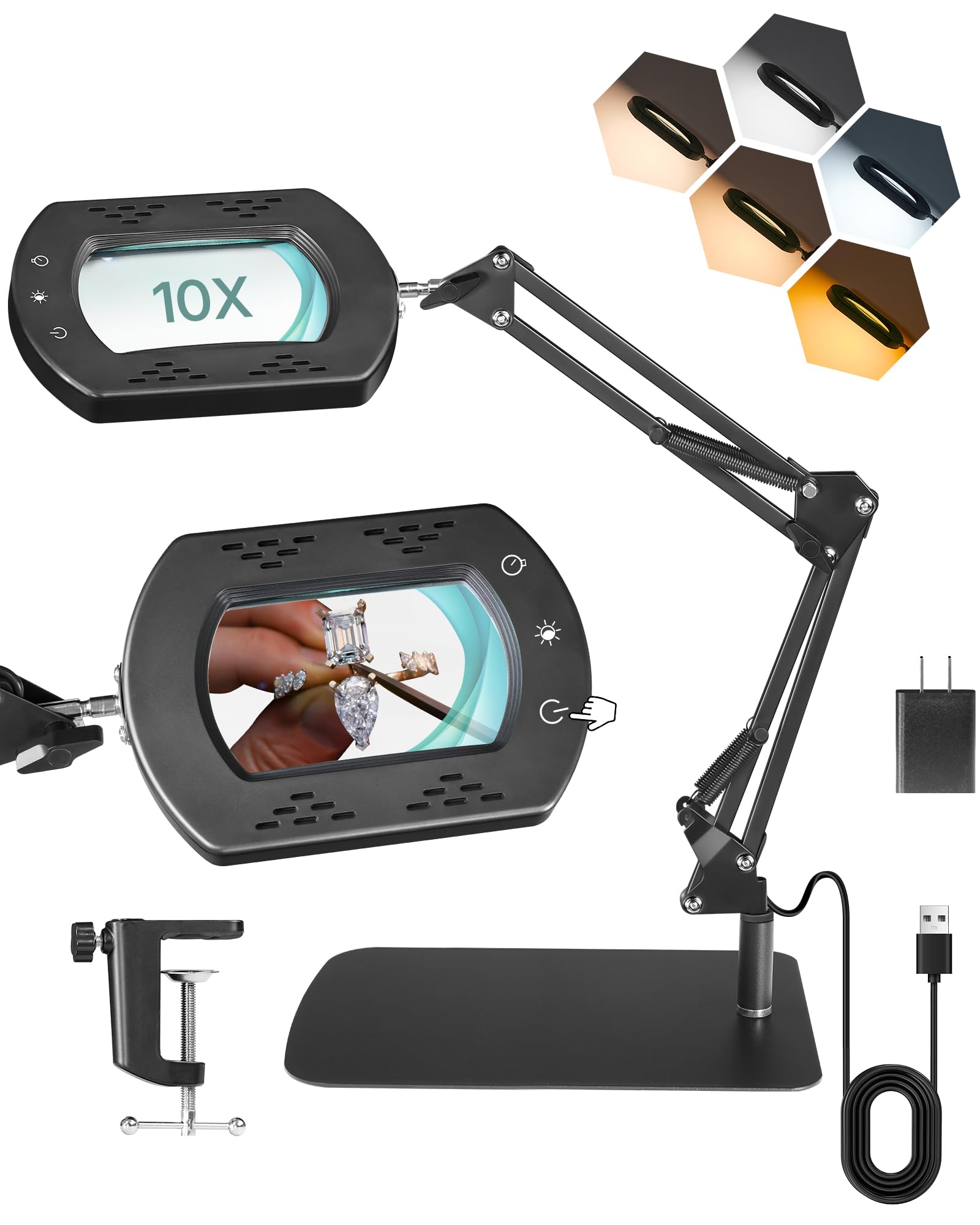Goebleson 10X square magnifying glass with light for precise reading and detailed crafting