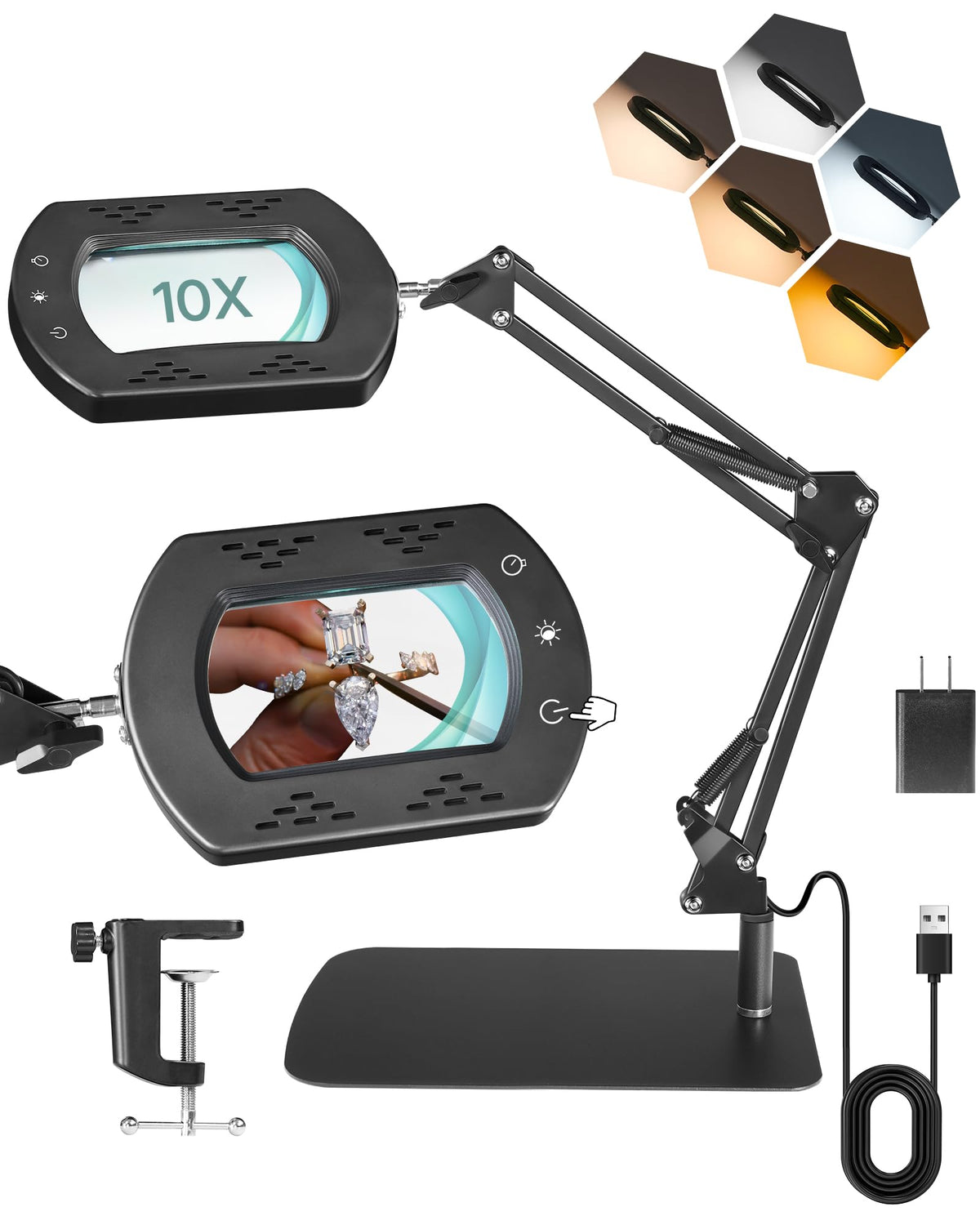 Goebleson 10X square magnifying glass with light for precise reading and detailed crafting