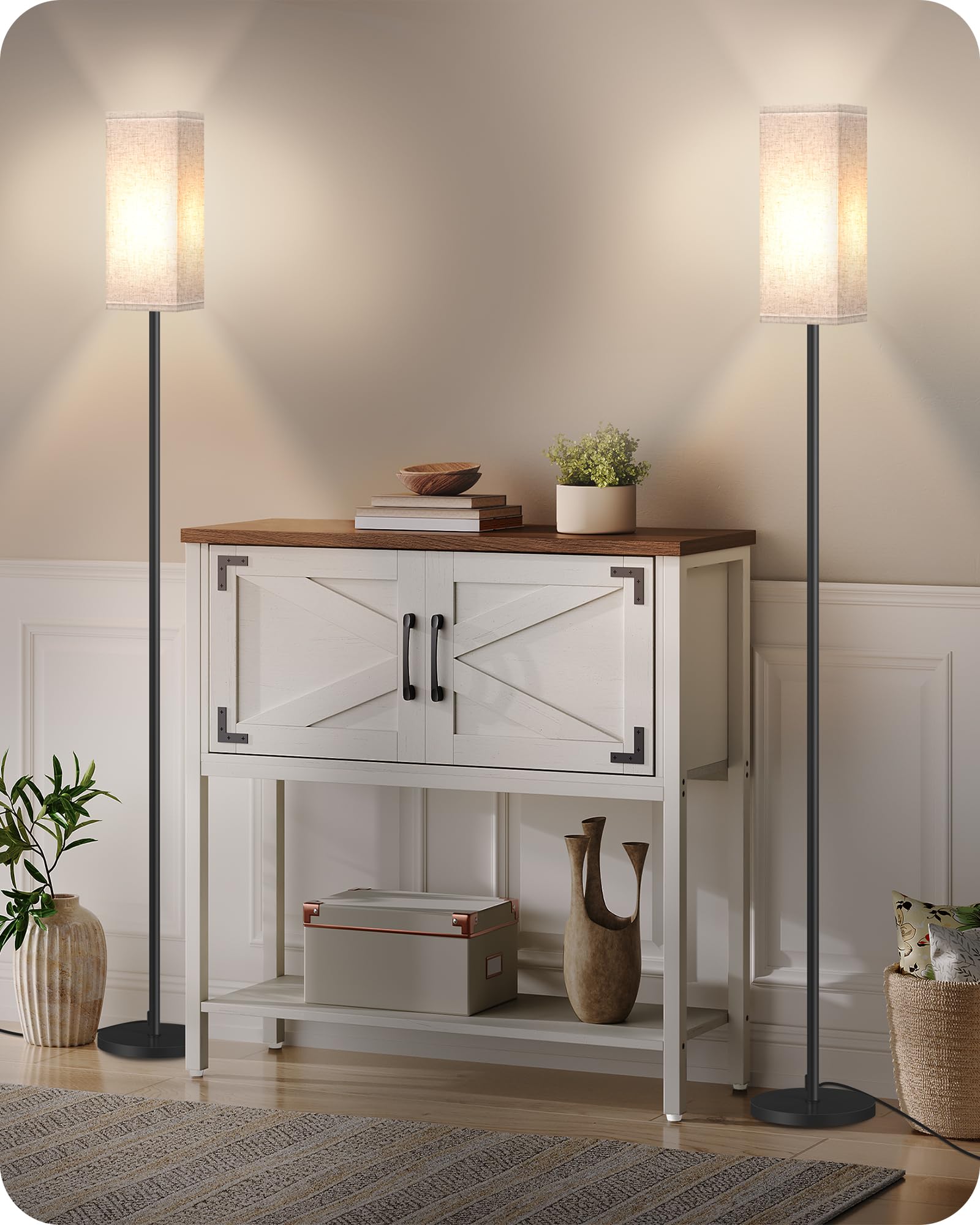 GOEBLESON 2-pack floor lamps with beige shade illuminate living room ambiance
