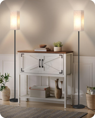 GOEBLESON 2-pack floor lamps with beige shade illuminate living room ambiance
