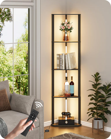 GOEBLESON 63.4-inch display shelf lamp in corner, offering ambient light and storage.