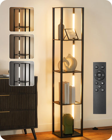 GOEBLESON 64.2-inch display shelf lamp with slim profile and integrated storage.