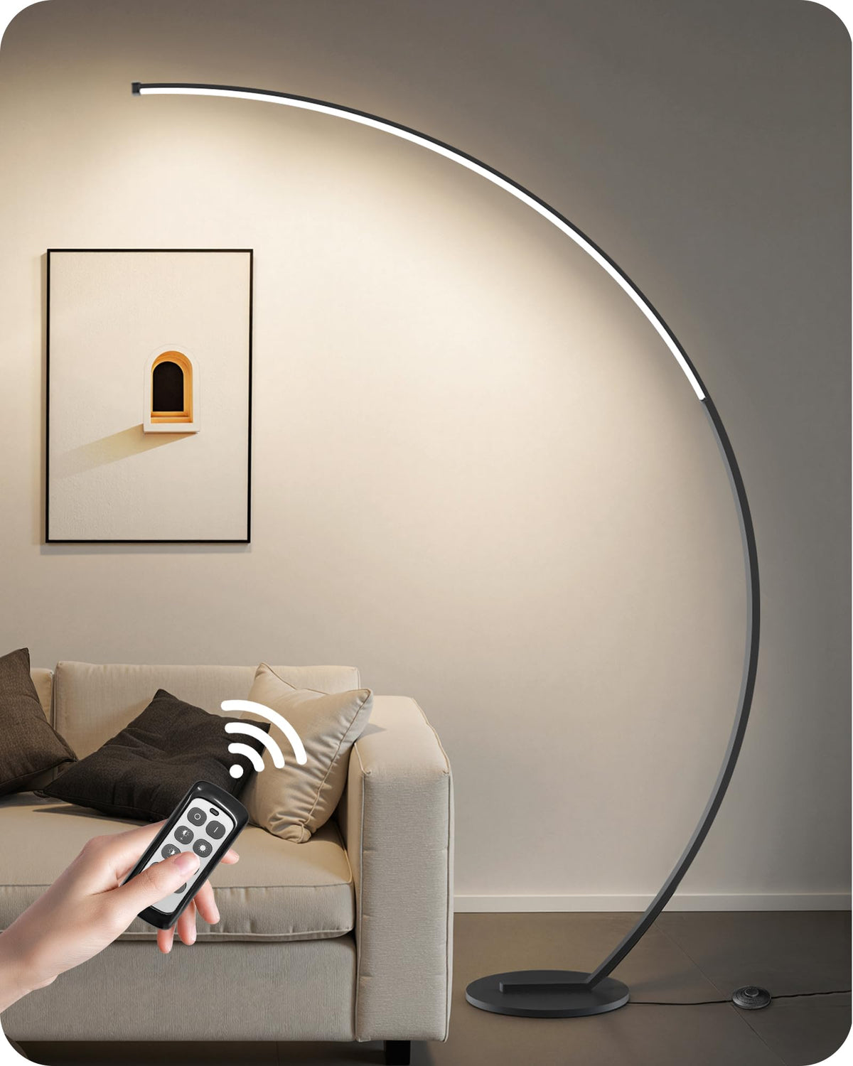 GOEBLESON 75-inch arc lamp with a stable base for even corner lighting.