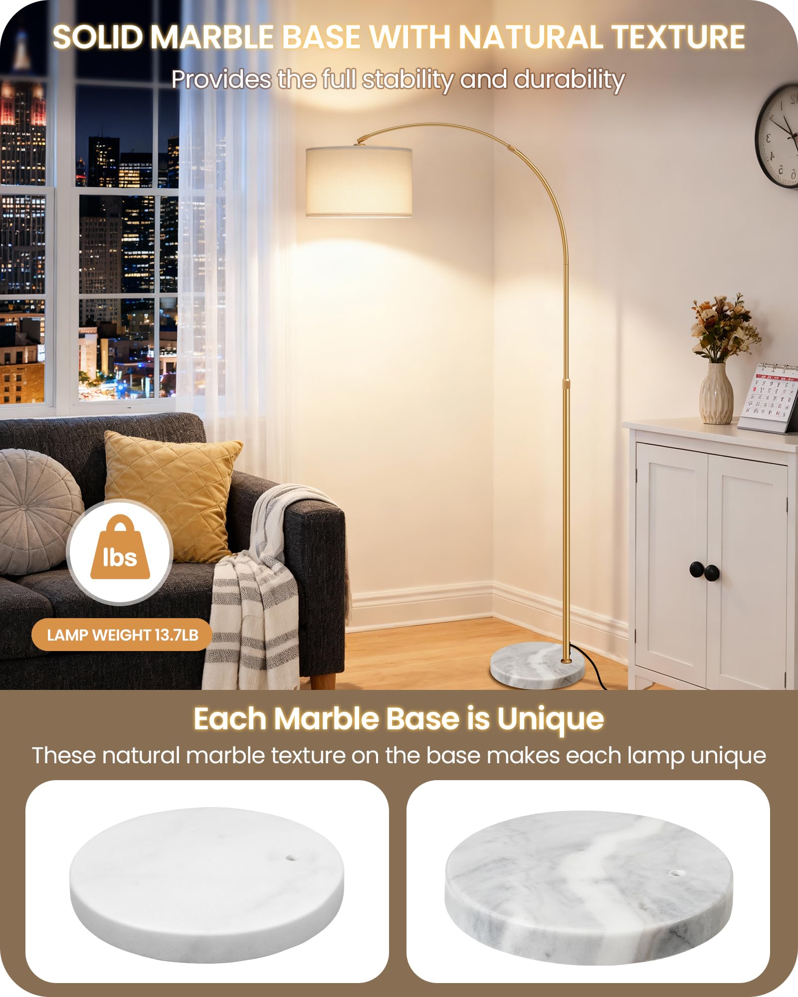 GOEBLESON arc floor lamp height adjustment demonstrates flexible lighting range
