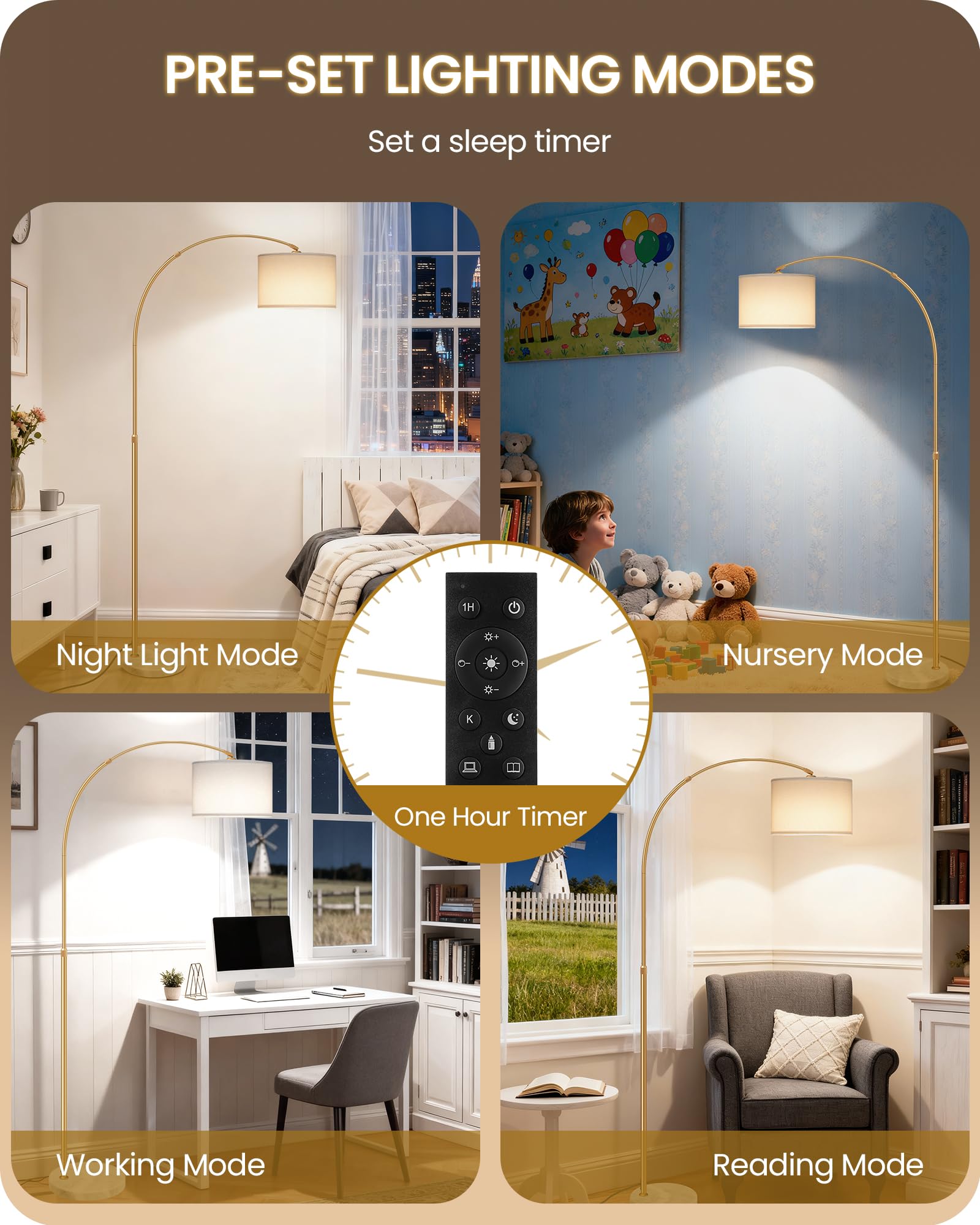 GOEBLESON arc floor lamp linen shade emits warm, inviting glow