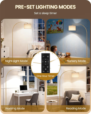 GOEBLESON arc floor lamp linen shade emits warm, inviting glow