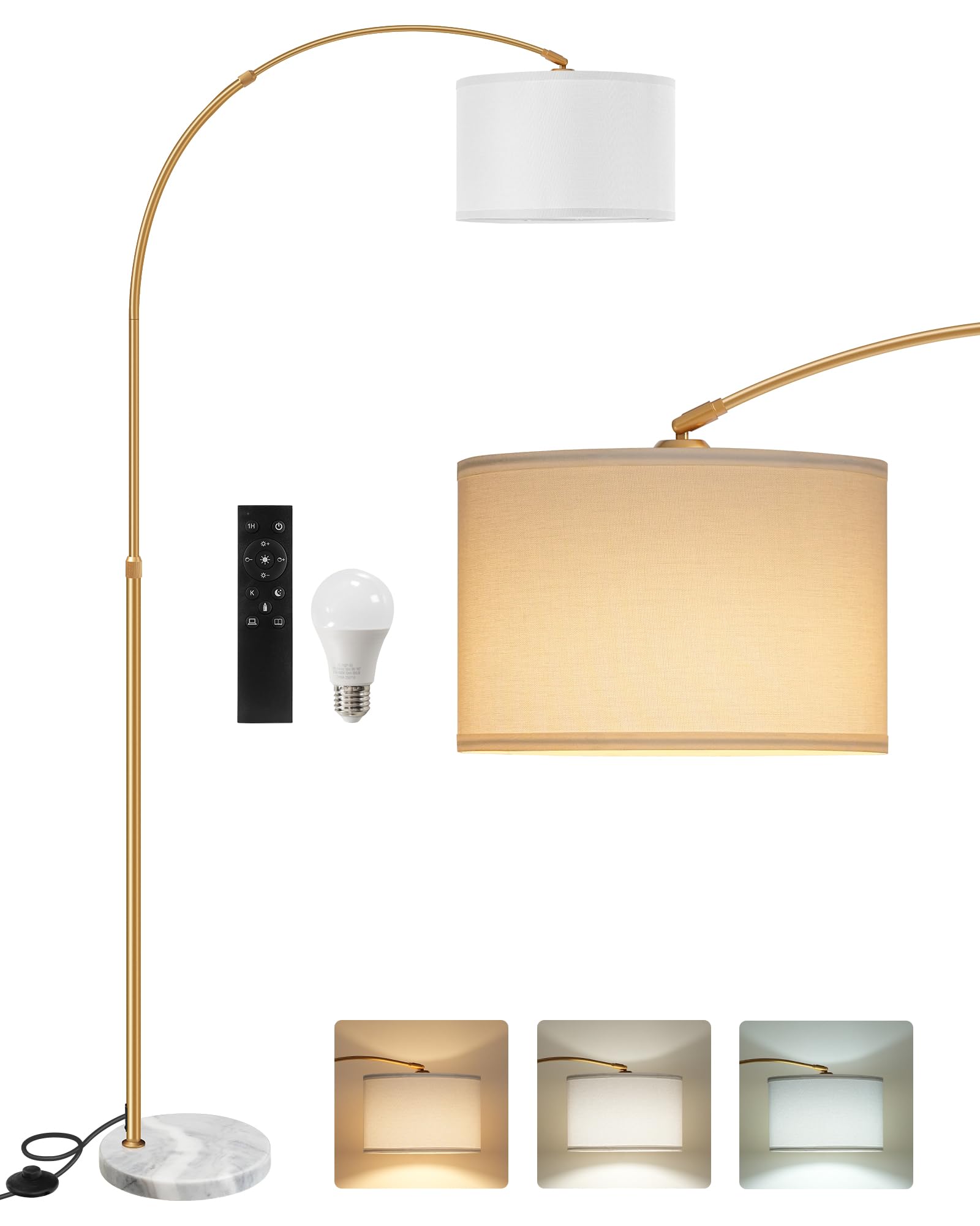 GOEBLESON arc floor lamp marble base texture unique to each unit